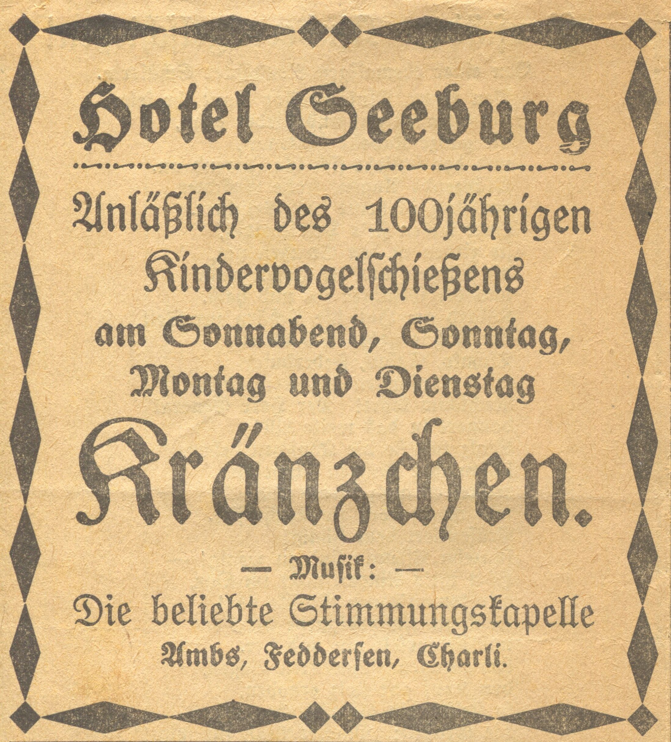 Anzeige zum Jubiläum: Hotel Seeburg