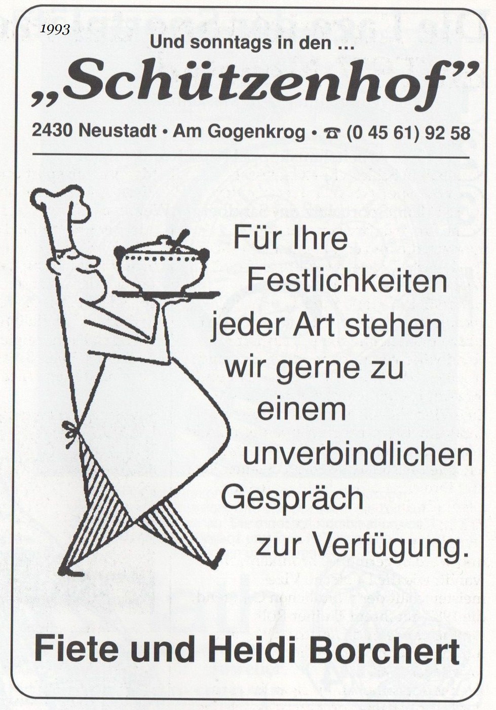 Anzeige von 1993 · Fiete und Heidi Borchert